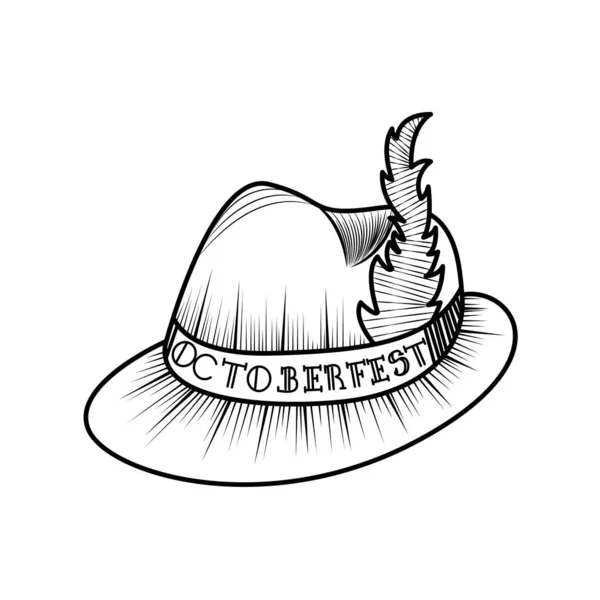 Geleneksel Bir Alman Şapkası Çizimi Oktoberfest Vektör Illüstrasyonu — Stok Vektör