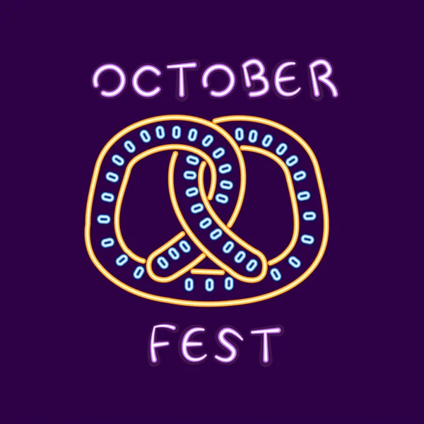 Zole Edilmiş Simit Neon Ikonu Oktoberfest Yiyecek Taşıyıcı Illüstrasyonu — Stok Vektör