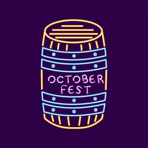 Barril Cerveza Neón Aislado Temporada Oktoberfest Ilustración Vectorial — Archivo Imágenes Vectoriales