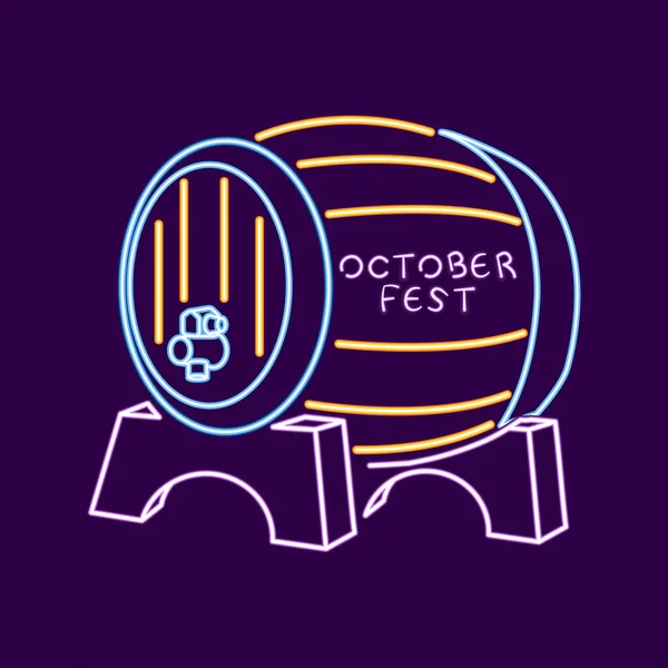 Barril Cerveja Néon Isolado Oktoberfest Temporada Ilustração Vetorial — Vetor de Stock