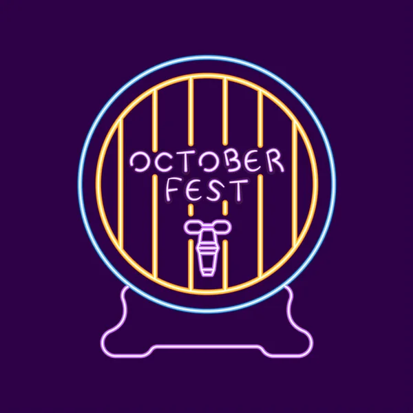 Barril Cerveza Neón Aislado Temporada Oktoberfest Ilustración Vectorial — Archivo Imágenes Vectoriales