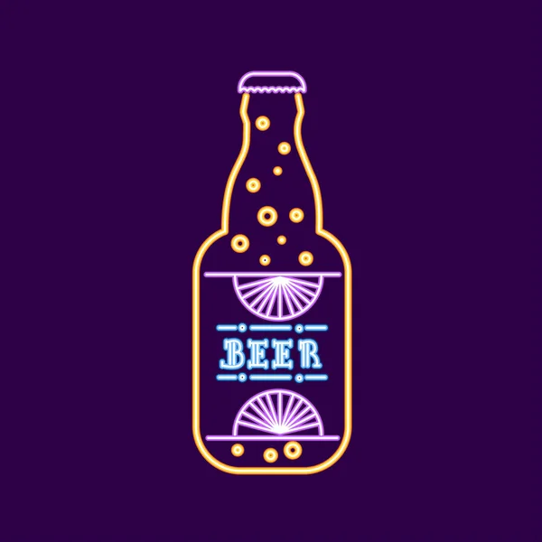Geïsoleerde Neon Bierfles Oktoberfest Seizoen Vector Illustratie — Stockvector