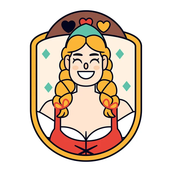 Oktoberfest Vektör Illüstrasyonu Madalyasındaki Yalnız Kadın — Stok Vektör