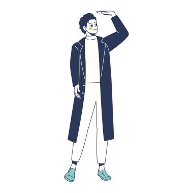 İzole edilmiş tek renkli genç erkek karakter Vektör çizimi