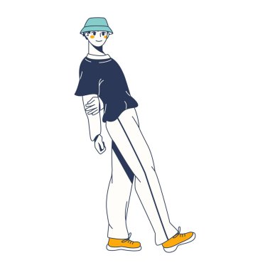 İzole edilmiş tek renkli genç erkek karakter Vektör çizimi