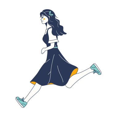 İzole edilmiş tek renkli genç kadın karakter Vektör illüstrasyonu