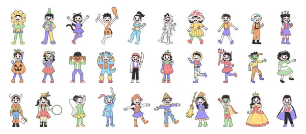 Nastavit Skupinu Barevných Kostýmů Halloween Děti Vektorové Ilustrace — Stockový vektor