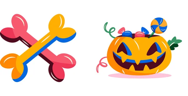 Zucca Isolata Con Caramelle Halloween Stagione Illustrazione Vettoriale — Vettoriale Stock