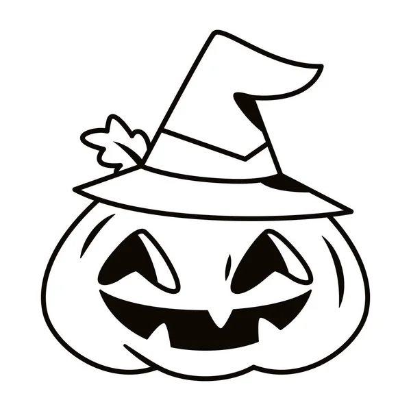 Vereinzelte Gruselige Kürbis Mit Hut Halloween Symbol Vector Illustration — Stockvektor