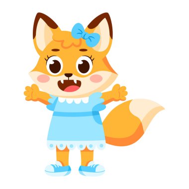 İzole edilmiş mutlu dişi tilki karakteri Vektör illüstrasyonu