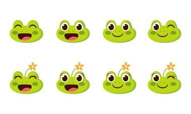 Bir grup sevimli mutlu kurbağa avatar karakter Vektör illüstrasyonu