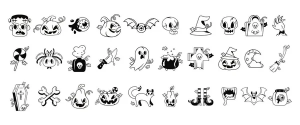 Set Von Gruseligen Halloween Symbolen Vektor Illustration — Stockvektor