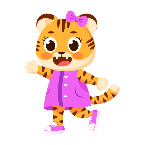 Μεμονωμένη Ευτυχισμένη Θηλυκή Τίγρη Χαρακτήρα Διανυσματική Απεικόνιση — Διανυσματικό Αρχείο