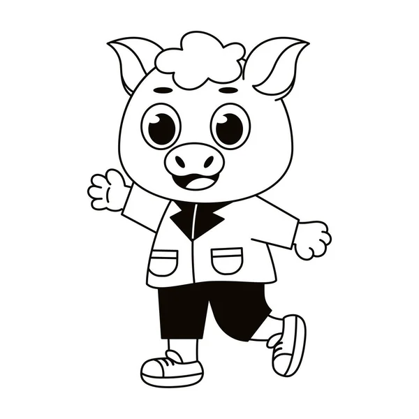 Illustration Vectorielle Personnage Isolé Cochon Mâle Heureux — Image vectorielle