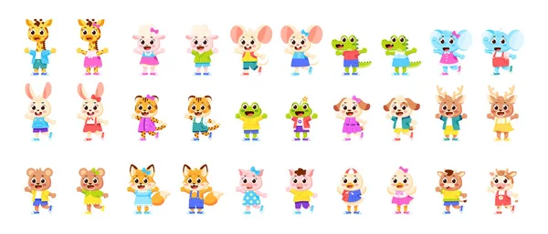 Set Cute Animal Characters Vector Illustration — Stock Vector