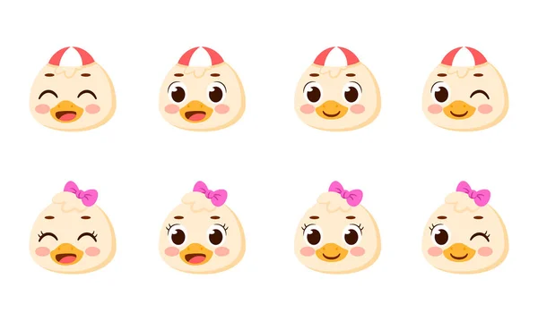 Set Cute Happy Duck Avatar Characters Vector Illustration — Stock Vector