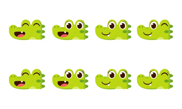 Set Von Niedlichen Glücklichen Alligator Avatarfiguren Vector Illustration — Stockvektor