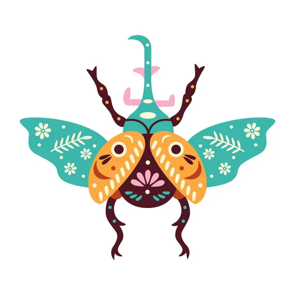 Escarabajo Aislado Color Neutro Con Patrones Vector Ilustración — Archivo Imágenes Vectoriales