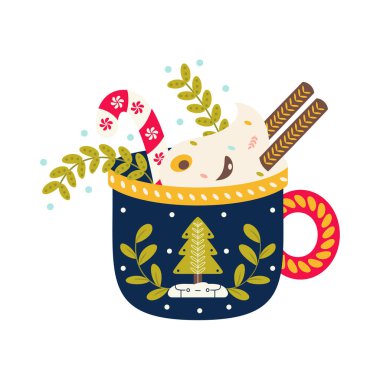 Cartoon Cute Christmas Mug Illustration Isolated
