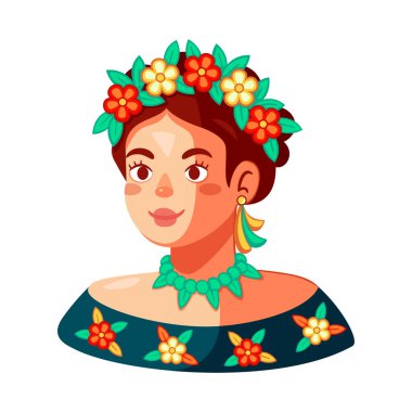 Cartoon Cute Mexican Woman llustration Isolated