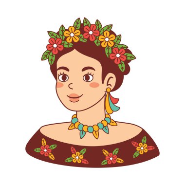 Cartoon Cute Mexican Woman llustration Isolated
