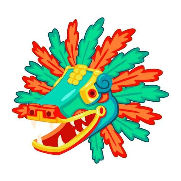 Cartoon Cute Quetzalcoatl Head Llustration Isolated — Vector de stock