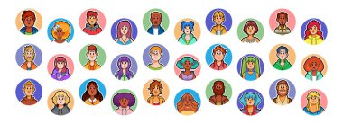 Cartoon Cute Young Characters Icons Isolated