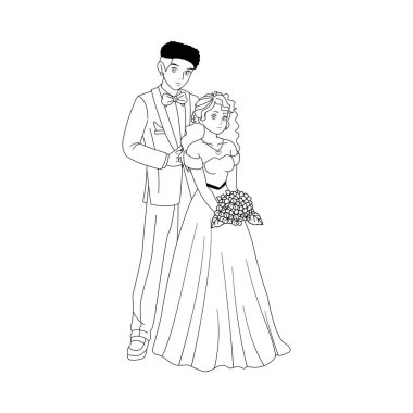 Cartoon Cute Married Wedding Couple Isolated