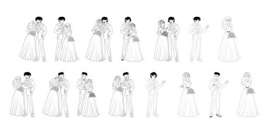 Cartoon Set Of Cute Married Wedding Couple Isolated