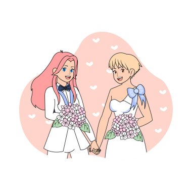 Cute Wedding Couple Anime Characters Isolated