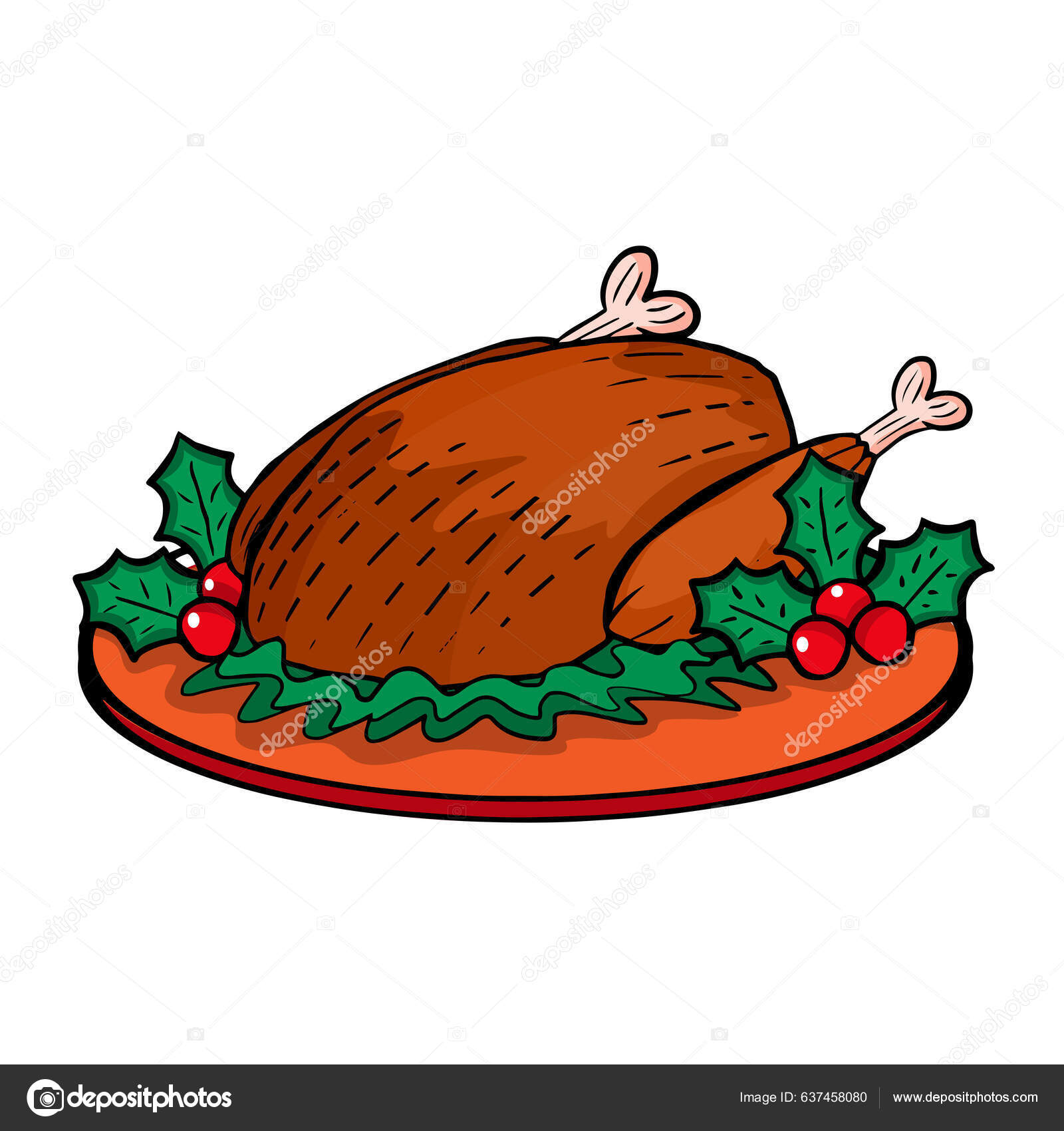 Cartoon Cute Christmas Turkey Illustration Isolated Stock Vector by