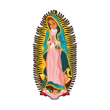 Vector Cartoon Cute Mexican Our Lady Of Guadalupe Illustration Isolated