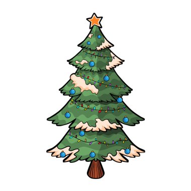 Cartoon Cute Christmas Tree Illustration Isolated