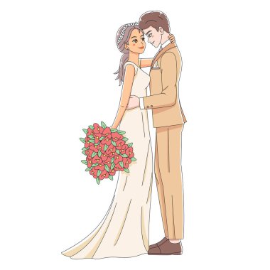 Cute Wedding Couple Anime Characters Isolated