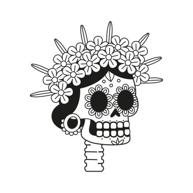 Cartoon Cute Mexican Skull llustration Isolated