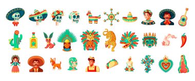 Beyaz arka plan üzerinde izole Meksika öğeleri kümesi vektör