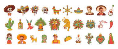 Beyaz arka plan üzerinde izole Meksika öğeleri kümesi vektör