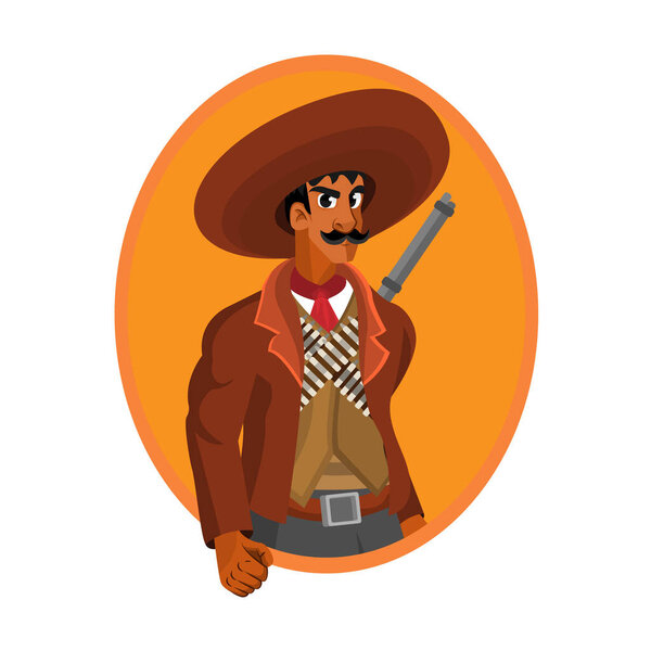 Cartoon Cute Mexican Desperado Illustration Isolated