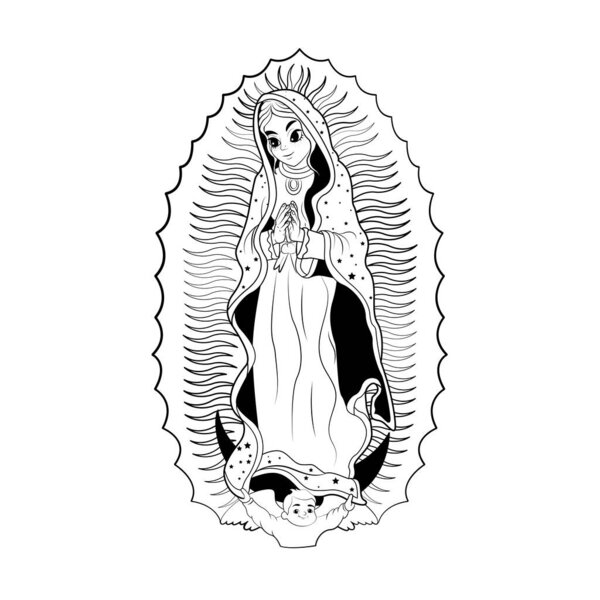 Vector Cartoon Cute Mexican Our Lady Of Guadalupe Illustration Isolated