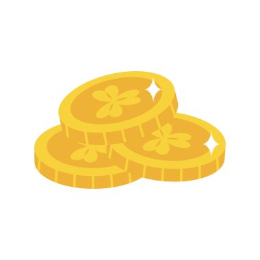 Cute Coin With Shamrock Cartoon Isolated