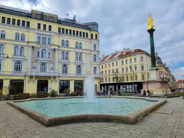 Graz Österreich 2023 Mariensäule Und Brunnen Jakominiplatz Berühmte Attraktion Der Stockbild