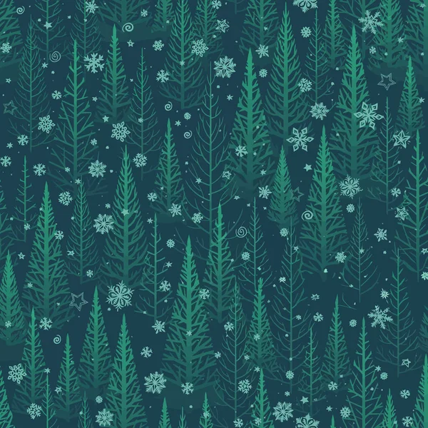 Bezešvé Zelené Zimní Les Pozadí Vektorové Ilustrace — Stockový vektor