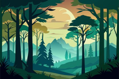 Orman silueti, vektör illüstrasyon