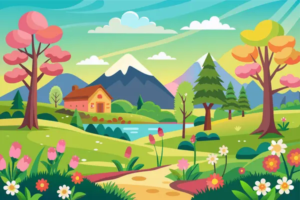 Spring Landscape Background Simple Vector Illustration — Stock Vector