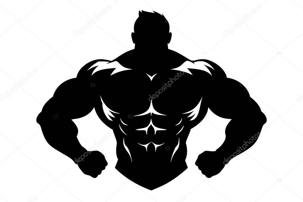 Bodybuilder black icon on white background. Bodybuilder silhouette
