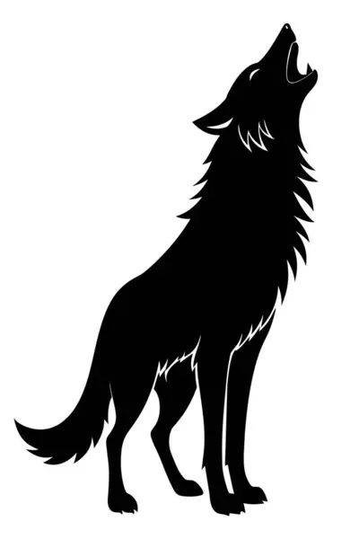 Howling Black Wolf Silhouette Vector Design Isolated White Background — Stock Vector