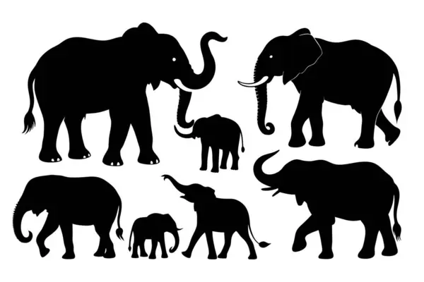 Silhouettes Elephants Collection Vector Illustration — Stock Vector