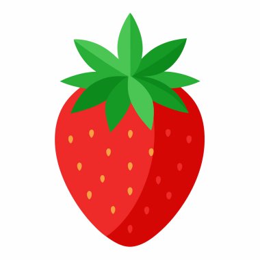 Üzerinde yeşil yapraklar olan tek bir çilek beyaz arka planda.