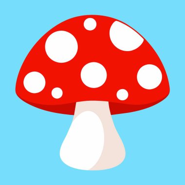 Beyaz benekli kırmızı bir mantarın karikatür çizimi.