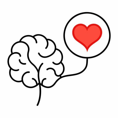 Kalbi olan bir beynin minimalist çizimi akıl sağlığının önemini sembolize eder..